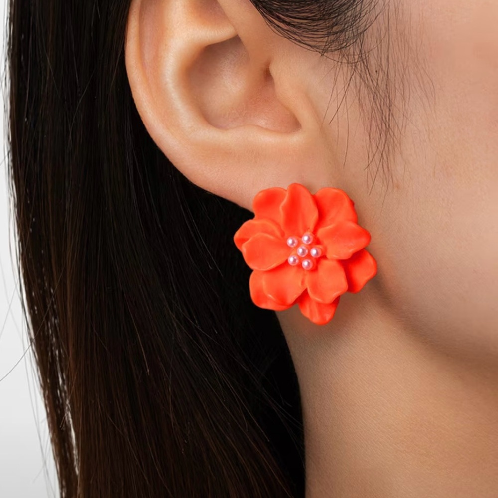 NEW - Bold Orange Floral Earrings